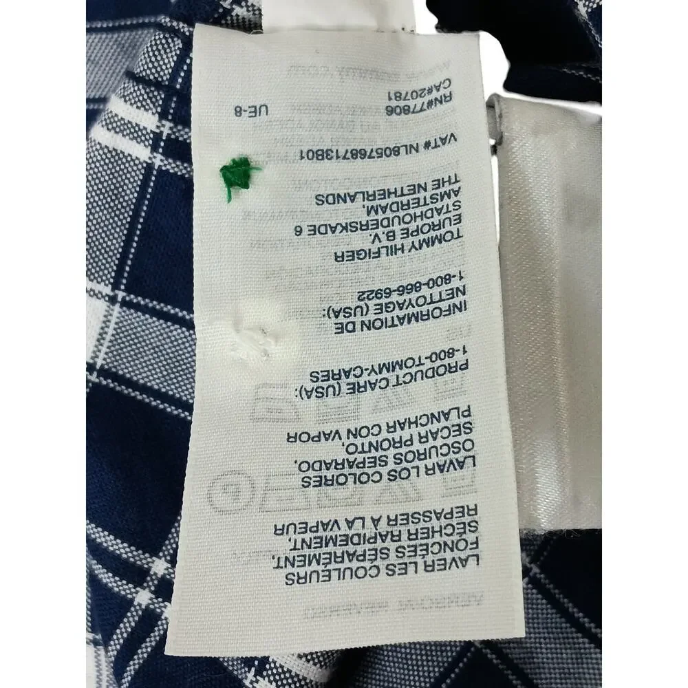 Tommy Hilfiger XXL Custom Fit Blue White Plaid Button Down Shirt Cotton Casual - Picture 15 of 16